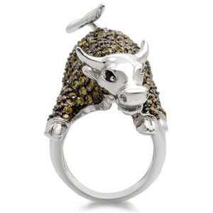 0W004 - Rhodium + Ruthenium Brass Ring with AAA Grade CZ  in Multi Color