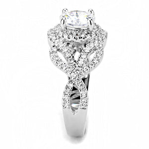 3W1519 - Rhodium Brass Ring with AAA Grade CZ  in Clear