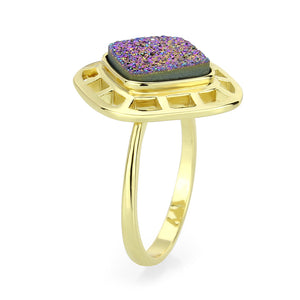 3W1724 - Flash Gold+E-coating Brass Ring with Druzy in Purple Series