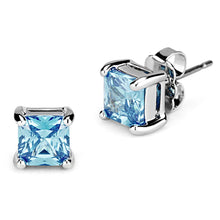 Load image into Gallery viewer, 3W539 - Rhodium Brass Earrings with AAA Grade CZ  in Sea Blue