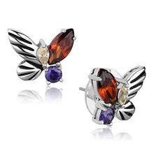 Load image into Gallery viewer, 3W610 Rhodium Brass Earrings with AAA Grade CZ in Multi Color
