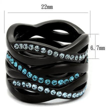 Load image into Gallery viewer, TK2492 - IP Black(Ion Plating) Stainless Steel Ring with Top Grade Crystal  in Sea Blue
