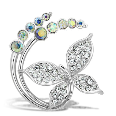 LO2861 - Flash Gold White Metal Brooches with Top Grade Crystal  in Aurora Borealis (Rainbow Effect)