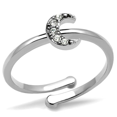 LO4045 - Rhodium Brass Ring with Top Grade Crystal  in Clear