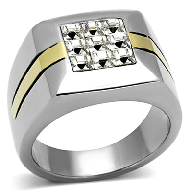 TK1178 - Two-Tone IP Gold (Ion Plating) Stainless Steel Ring with Top Grade Crystal  in Clear