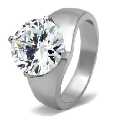 TK999 - High polished (no plating) Stainless Steel Ring with AAA Grade CZ  in Clear