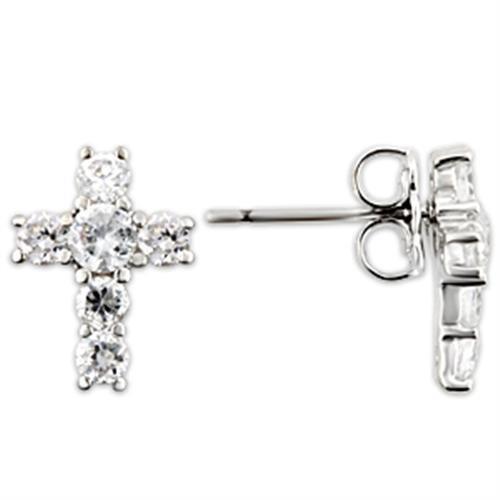 TK0W175 - Stainless Steel Earrings with AAA Grade CZ  in Clear-High Polished