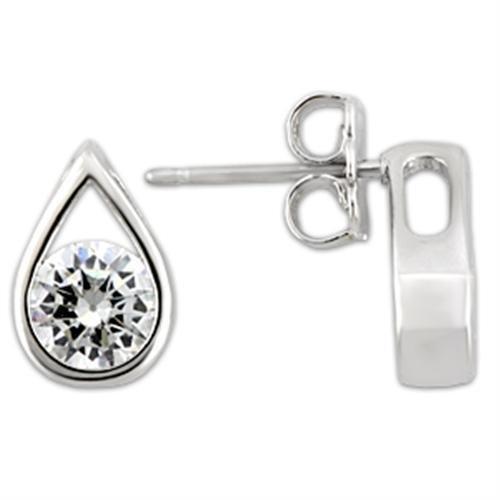 TK0W180 - Stainless  Earrings with AAA Grade CZ  in Clear-6mm