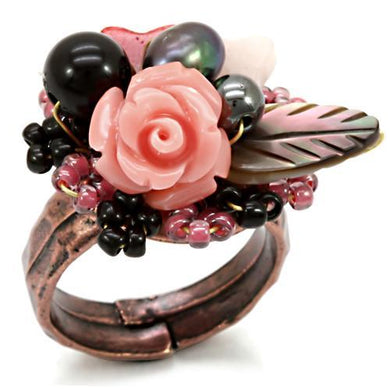 LOA596 - Antique Tone Brass Ring with Assorted  in Multi Color