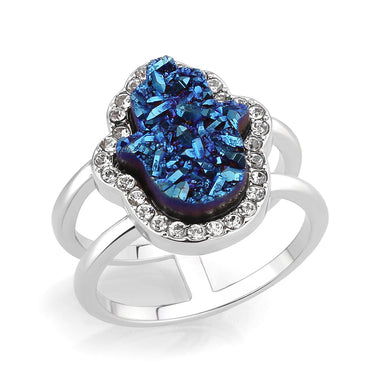 3W1723 -  Imitation Rhodium+E-coating Brass Ring with Druzy in Capri Blue