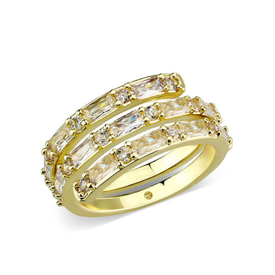 3W1799 - Flash Gold Brass Ring with AAA Grade CZ  In Clear