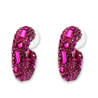 3W1801 - Flash Gold Brass Earring with Top Grade Crystal in Fuchsia