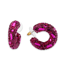 Load image into Gallery viewer, 3W1801 - Flash Gold Brass Earring with Top Grade Crystal in Fuchsia