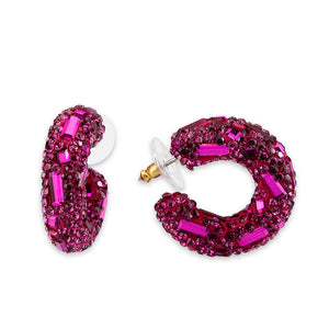 3W1801 - Flash Gold Brass Earring with Top Grade Crystal in Fuchsia