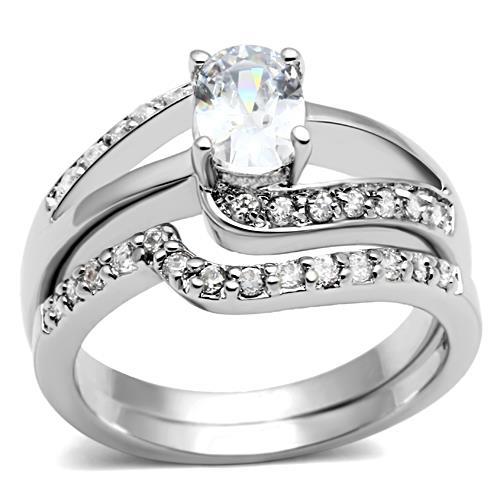 3W022 - Rhodium Brass Ring with AAA Grade CZ  in Clear