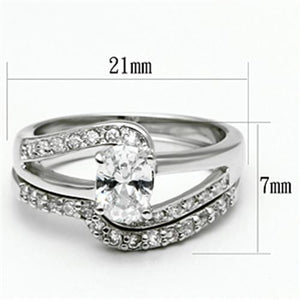 3W022 - Rhodium Brass Ring with AAA Grade CZ  in Clear