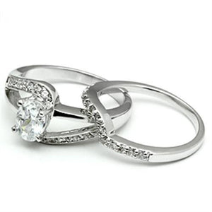 3W022 - Rhodium Brass Ring with AAA Grade CZ  in Clear