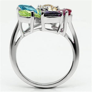 Jessyca Cocktail Ring - Rhodium Brass, AAA CZ , Multi Color - 3W045