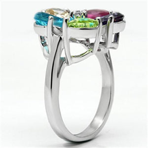 Jessyca Cocktail Ring - Rhodium Brass, AAA CZ , Multi Color - 3W045