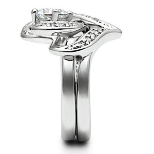 3W220 - Rhodium Brass Ring with AAA Grade CZ  in Clear