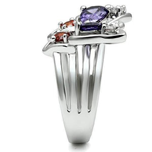 3W233 - Rhodium Brass Ring with AAA Grade CZ  in Multi Color