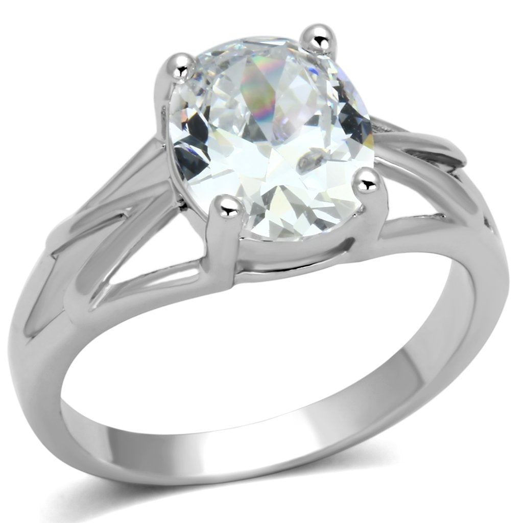 3W308 - Rhodium Brass Ring with AAA Grade CZ  in Clear