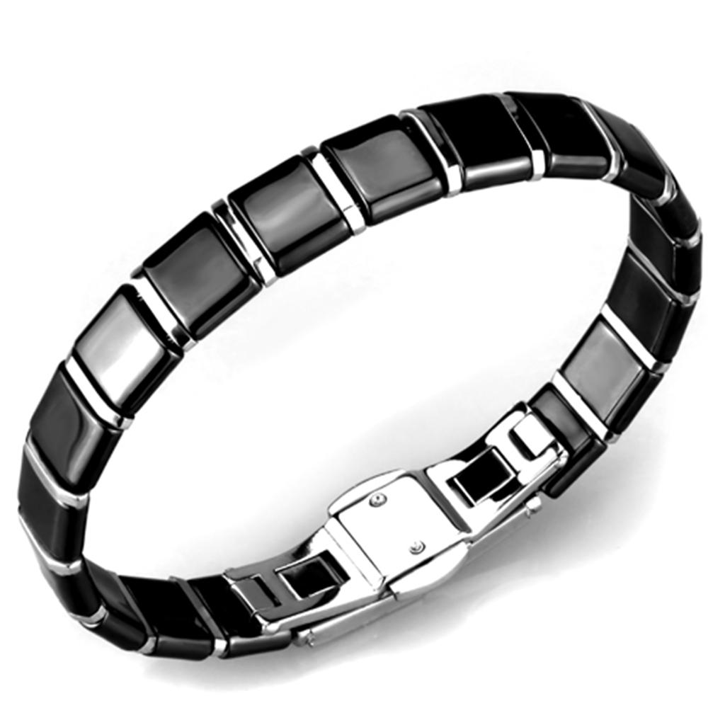 3W984 - High polished (no plating) Stainless Steel Bracelet with Ceramic  in Jet