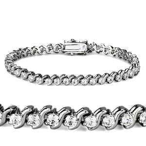 47203 - Rhodium Brass Bracelet with AAA Grade CZ  in Clear