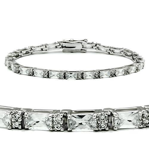 47401 - Rhodium Brass Bracelet with AAA Grade CZ  in Clear