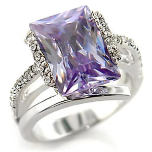 55316 - Rhodium Brass Ring with AAA Grade CZ  in Light Amethyst