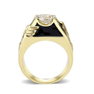 LO5M024 -Ion Gold Plated  Brass Ring with Clear CZ Stone