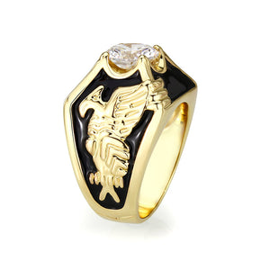 LO5M024 -Ion Gold Plated  Brass Ring with Clear CZ Stone