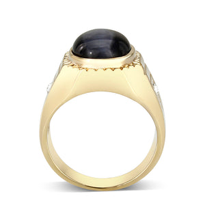LO5M025-Ion Gold Plated  Brass Ring with Black Onyx