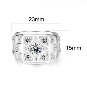 LO5M026-Rhodium Plated  Brass Ring with Clear CZ