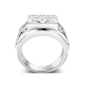 LO5M026-Rhodium Plated  Brass Ring with Clear CZ