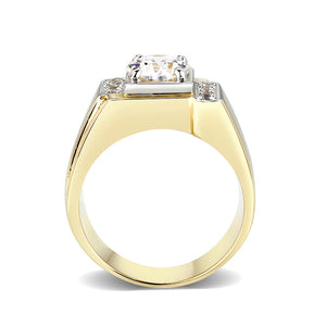 LO5M027-Ion Gold  Plated  Brass Ring with Clear CZ