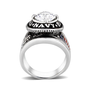 LO5M028-Rhodium  Plated  Brass Ring with Clear CZ