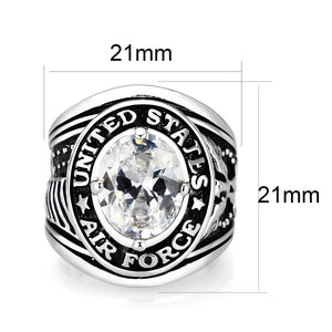 LO5M030-Rhodium Plated  Brass Ring with  Clear CZ