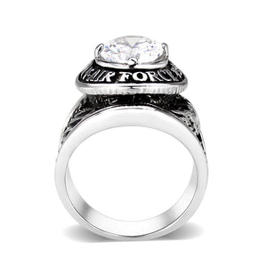 LO5M030-Rhodium Plated  Brass Ring with  Clear CZ