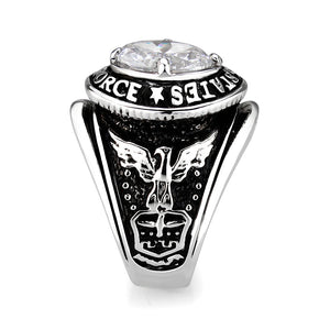 LO5M030-Rhodium Plated  Brass Ring with  Clear CZ
