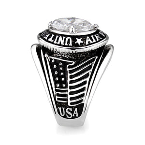 LO5M030-Rhodium Plated  Brass Ring with  Clear CZ