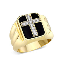 Load image into Gallery viewer, LO5M031-Ion Gold  Plated  Brass Ring with Clear CZ