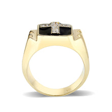 Load image into Gallery viewer, LO5M031-Ion Gold  Plated  Brass Ring with Clear CZ