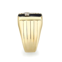Load image into Gallery viewer, LO5M031-Ion Gold  Plated  Brass Ring with Clear CZ