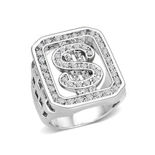 Load image into Gallery viewer, LO5M034-Rhodium Plated  Brass Ring with  Synthetic Glass Clear