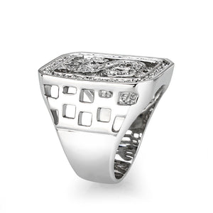 LO5M034-Rhodium Plated  Brass Ring with  Synthetic Glass Clear