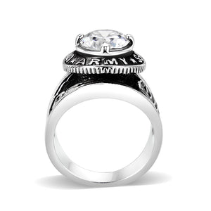 LO5M035-Rhodium Plated  Brass Ring with  CZ Clear