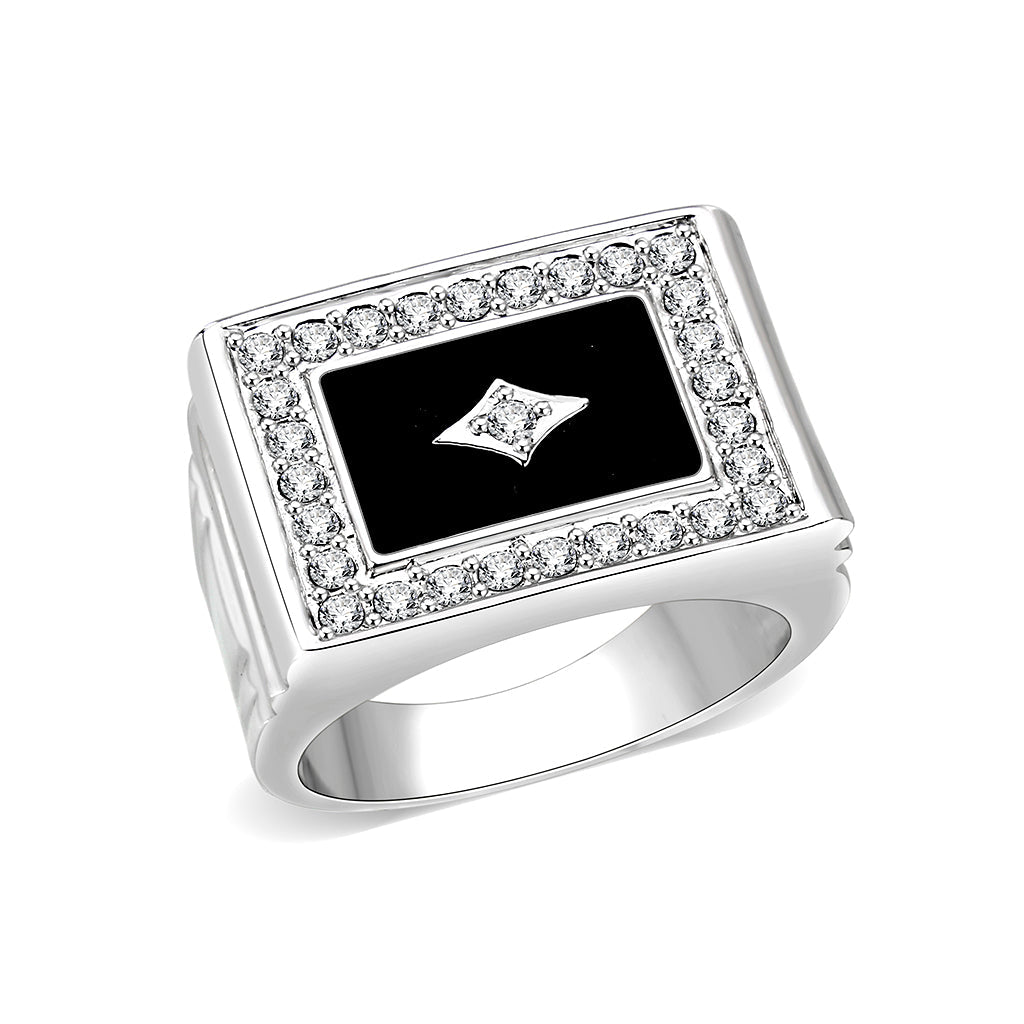 LO5M069 - Rhodium Plated Brass Ring with  Epoxy