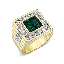 Load image into Gallery viewer, LO5M088 - Ion Gold Plating Brass Ring with Synthetic Glass  in Green