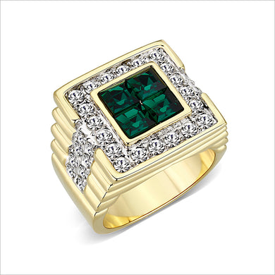 LO5M088 - Ion Gold Plating Brass Ring with Synthetic Glass  in Green